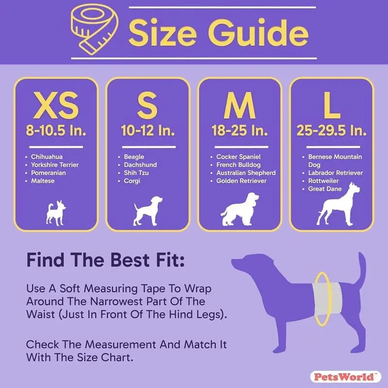 Petsworld Disposable Male Dog Diapers - Super Absorbent Belly Bands with Wetness Indicator, Leak-Proof Design for Marking, Incontinence, and Potty Training, Available in Sizes XS-L