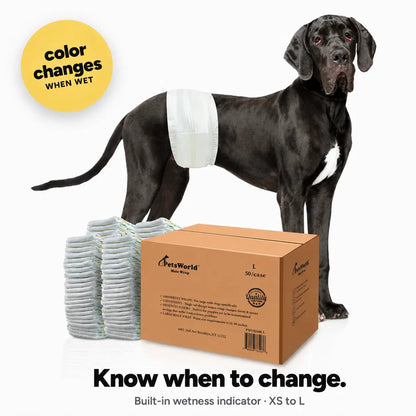 Petsworld Disposable Male Dog Diapers - Super Absorbent Belly Bands with Wetness Indicator, Leak-Proof Design for Marking, Incontinence, and Potty Training, Available in Sizes XS-L