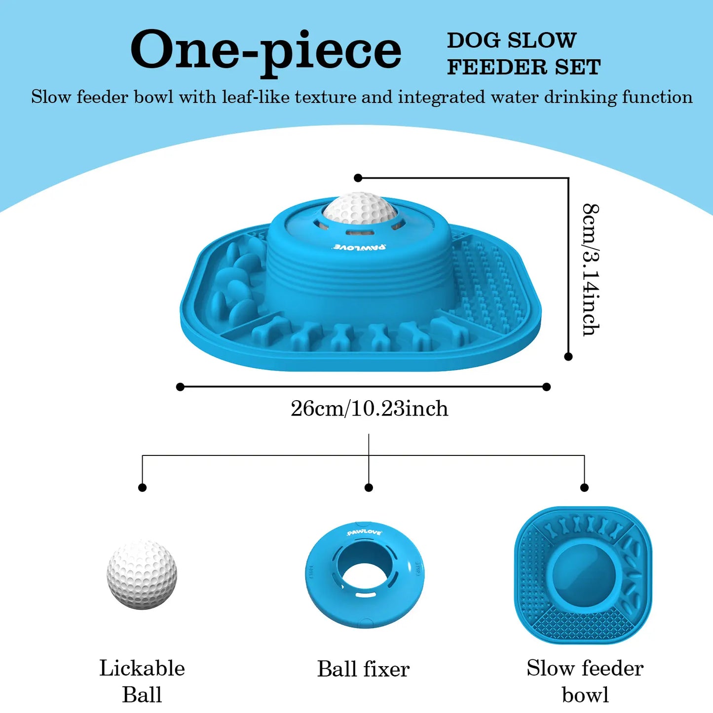 Pawlove Dog Food Slow Feeder Bowl - Anti-Slip Rubber Ball-In Design, 3/4 Cup Neater Feeder, Food-Grade, Curbs Splash Mess, Dishwasher Safe for Liquid Treats/Bone Broth, Puppy Anxiety Relief/Post-Op Feeding | Pet Supplies