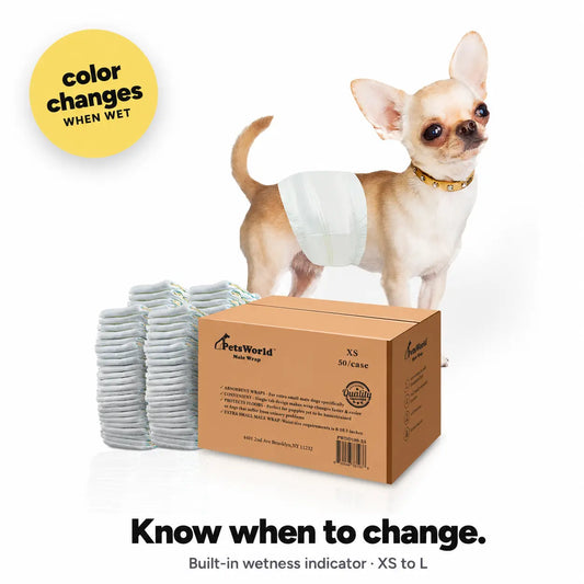 Petsworld Disposable Male Dog Diapers - Super Absorbent Belly Bands with Wetness Indicator, Leak-Proof Design for Marking, Incontinence, and Potty Training, Available in Sizes XS-L