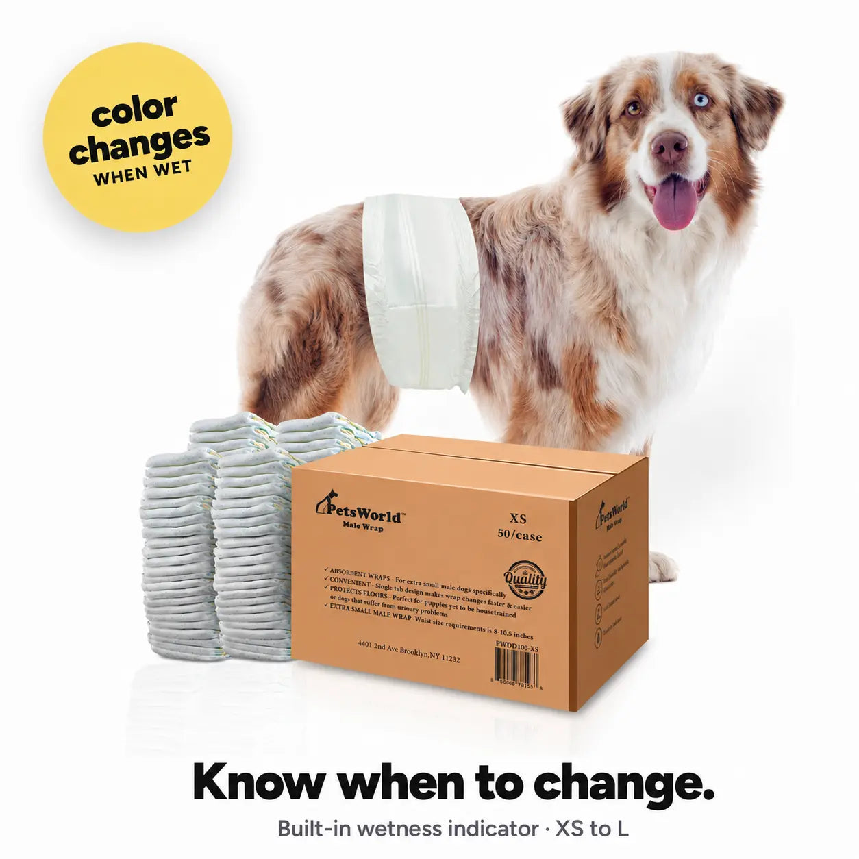 Petsworld Disposable Male Dog Diapers - Super Absorbent Belly Bands with Wetness Indicator, Leak-Proof Design for Marking, Incontinence, and Potty Training, Available in Sizes XS-L