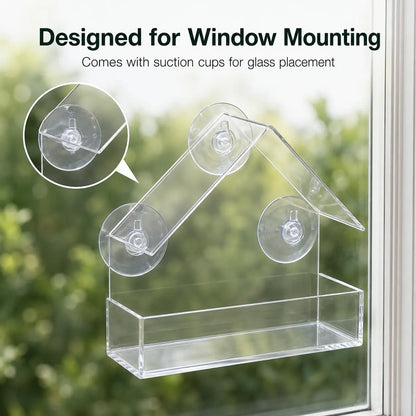 Transparent Window Bird Feeder with Suction Cups - House-Shaped Feeding Tray for Bird Watching