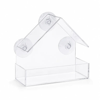 Transparent Window Bird Feeder with Suction Cups - House-Shaped Feeding Tray for Bird Watching