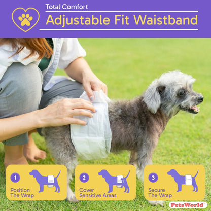 Petsworld Disposable Male Dog Diapers - Super Absorbent Belly Bands with Wetness Indicator, Leak-Proof Design for Marking, Incontinence, and Potty Training, Available in Sizes XS-L